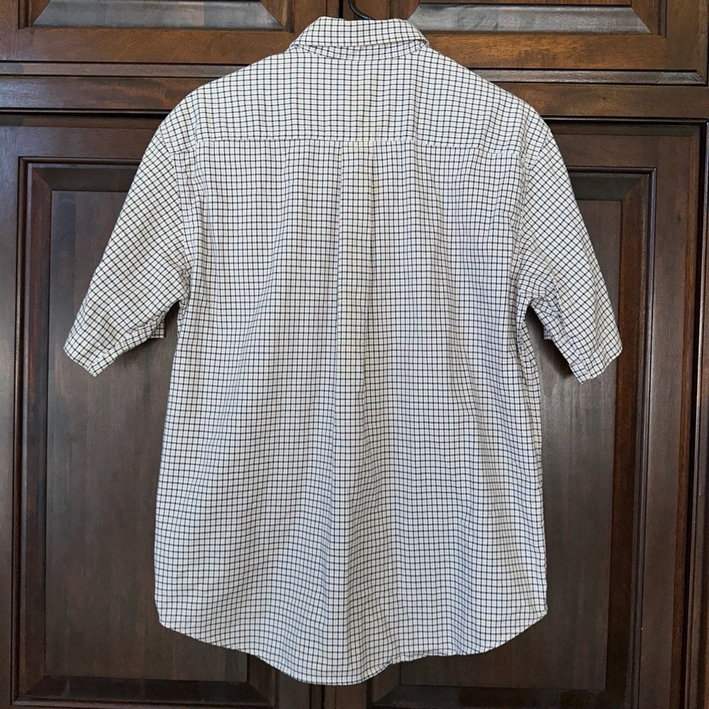 Dockers Men's Navy Cream Plaid SS Shirt Size M Seersucker Cotton Blend Button - Picture 11 of 12